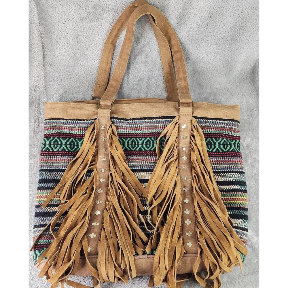 Womens Purse Brown Native Southwestern Cowgirl Sequined Tasseled Shoulder Bag
